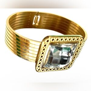 FASHION JEWELRY STAINLESS STEEL BRACELET BANGLE WOMEN GOLD COLOR CRYSTAL ACCENT